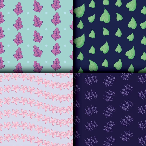 güzel çiçekler ve yapraklar küme desenleri