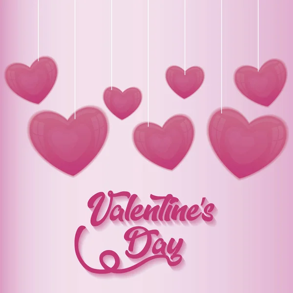 Valentines day card with hearts hanging — Stock Vector