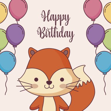 şirin fox mutlu Doğum günü kartı ile balonları helyum