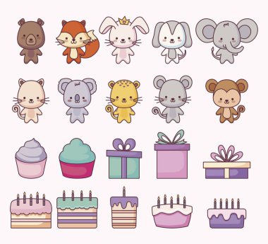 sevimli hayvanlar ve set simgeleri Grup