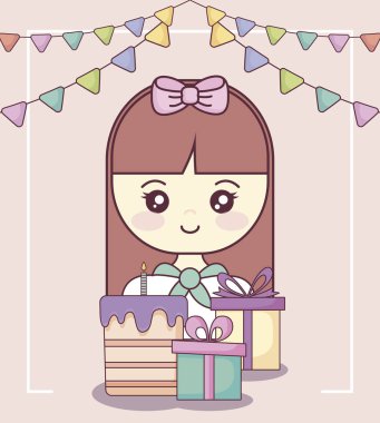 hediye kutuları ve tatlı pasta ile küçük kız