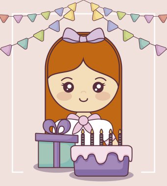 hediye kutusu ve tatlı pasta ile küçük kız