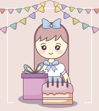 hediye kutusu ve tatlı pasta vektör çizim tasarım ile küçük kız
