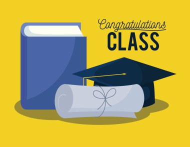 Mezuniyet Sınıfı kutlama kartı şapka ve diploma