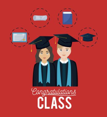 Mezuniyet kutlama kartı çift ve set simgeleri ile