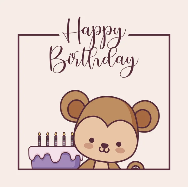 Mono lindo feliz cumpleaños — Vector de stock