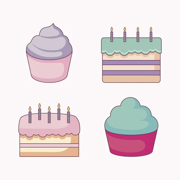 Délicieux cupcakes sucrés et gâteaux — Image vectorielle