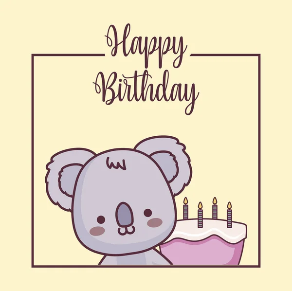 Lindo koala feliz cumpleaños tarjeta — Vector de stock