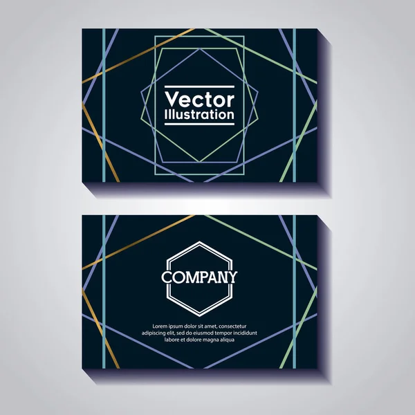 Pair of business cards with lines and figures — Stock Vector