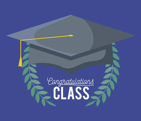 Carte de célébration de la classe de graduation avec chapeau — Image vectorielle