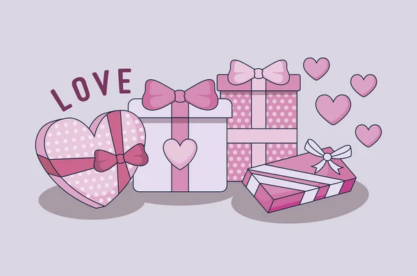 Glückliche Valentinstag Geschenke Boxen — Stockvektor