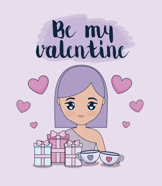 Valentin-nap aranyos lány kártya — Stock Vector