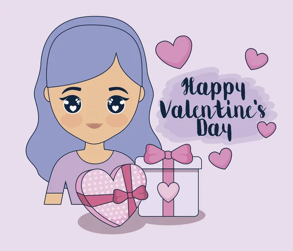 Valentýna karty s roztomilý dívka — Stockový vektor