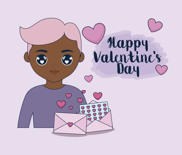 Tarjeta de día de San Valentín con chico lindo — Vector de stock