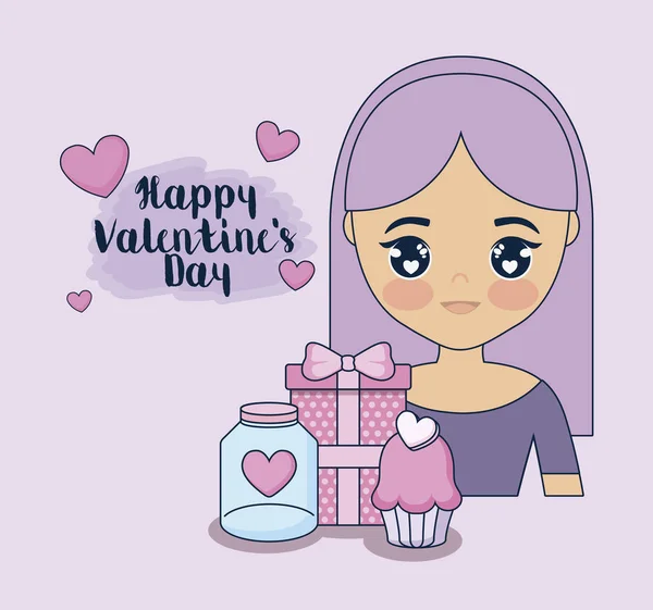 Valentinsdag kort med sød pige – Stock-vektor