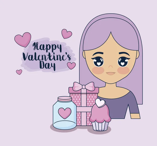 Tarjeta de día de San Valentín con linda chica — Vector de stock