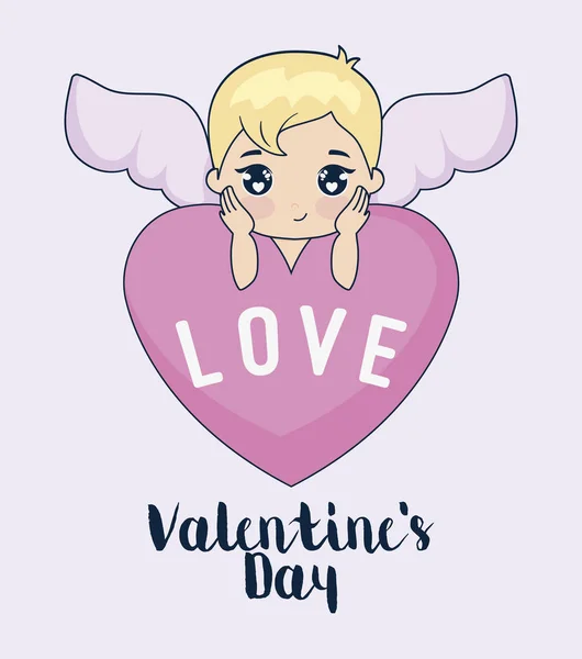 Tarjeta de día de San Valentín con Cupido y Corazón — Vector de stock