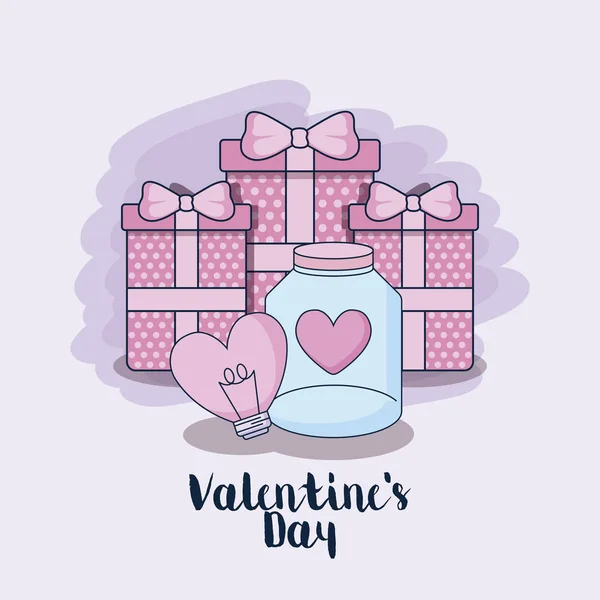 Boldog Valentin-napot ajándék dobozok és ikonok — Stock Vector