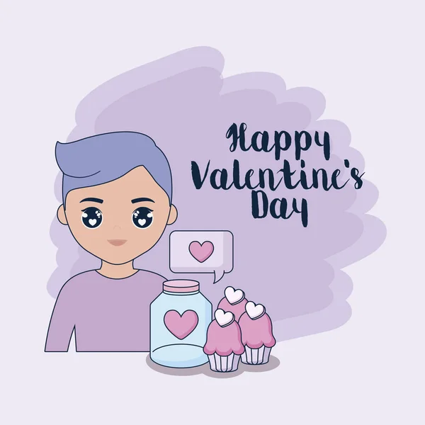 Tarjeta de día de San Valentín con chico lindo — Vector de stock