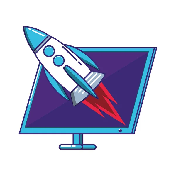 Rocket start up with computer — Stock Vector