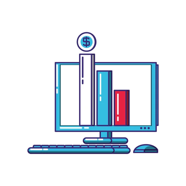 Computer con barre statistiche infografica — Vettoriale Stock