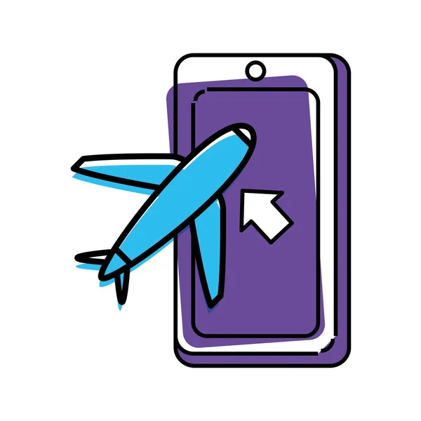 Dispositivo smartphone con aeroplano — Vettoriale Stock