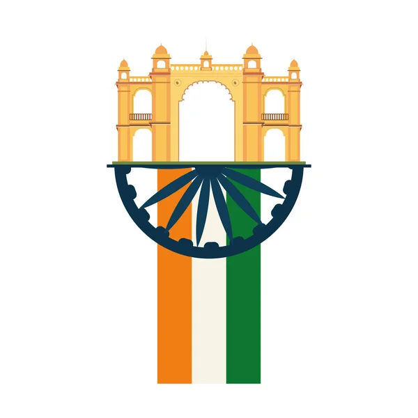 Mumbai gateway flag india monument — Stock Vector
