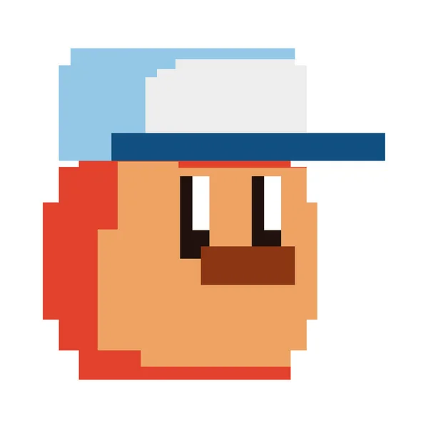 Pixel personaje de videojuego con tapa — Vector de stock