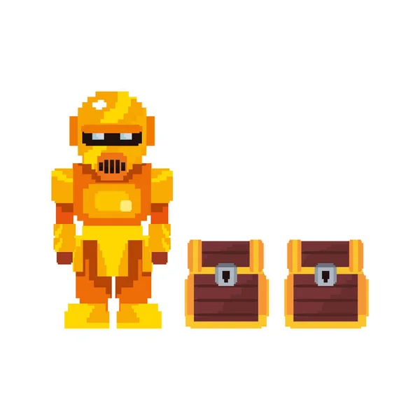 Pixel Videospiel Gold Roboter — Stockvektor