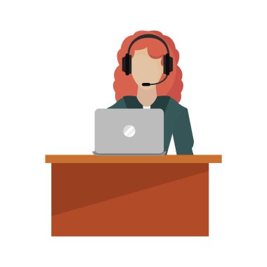 dizüstü çalışan kadın işleç çağrı merkezi