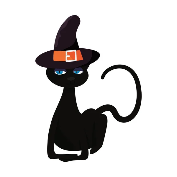 Halloween i czarownica kapelusz czarny kot — Wektor stockowy