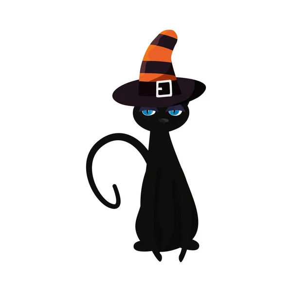 Halloween i czarownica kapelusz czarny kot — Wektor stockowy