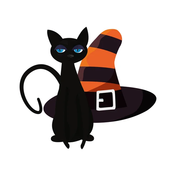 Gato negro halloween y bruja sombrero — Archivo Imágenes Vectoriales