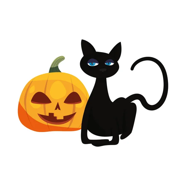 Gato negro halloween y calabaza — Archivo Imágenes Vectoriales