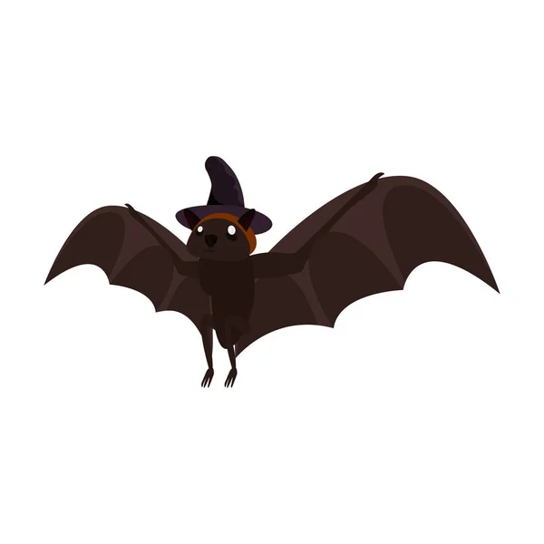 Halloween bat with witch hat — Stock Vector