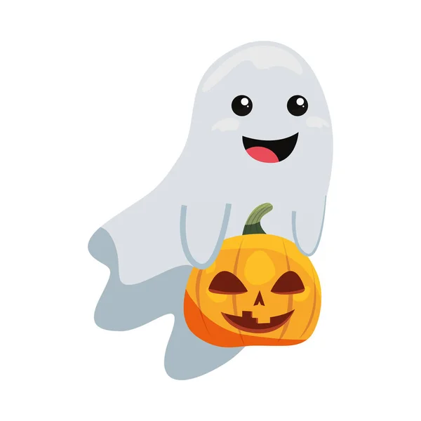 Happy halloween ghost i dyni — Wektor stockowy