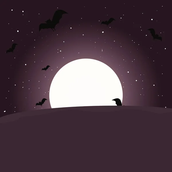 Paysage chauves-souris nuit lune nuages — Image vectorielle