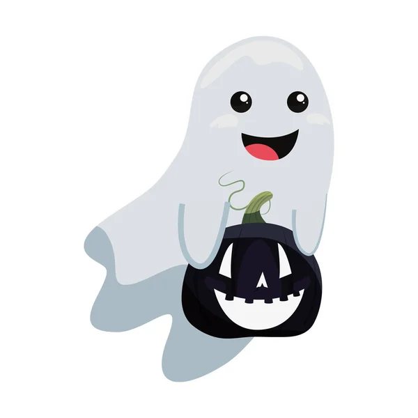 Halloween geest met zwarte pompoen — Stockvector