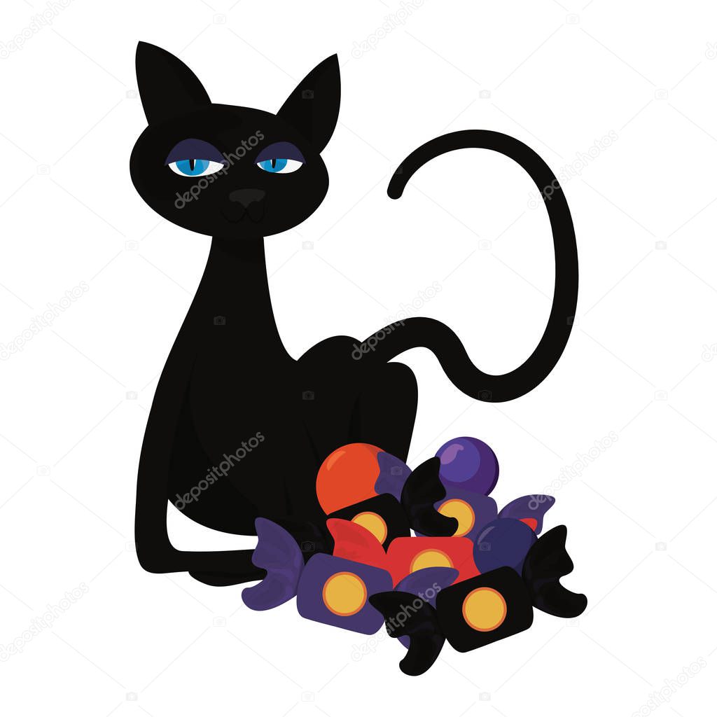 halloween black cat with candies