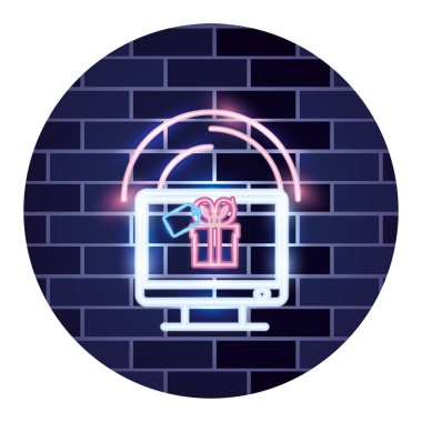 Online alışveriş bilgisayar hediye etiketi neon duvar