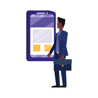 Evrak çantası ve cep telefonu ile işadamı