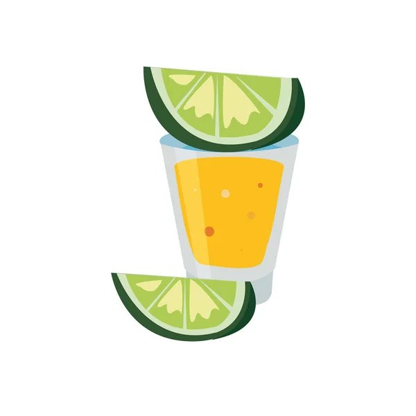 Bebida de tequila y rodajas de limón — Vector de stock