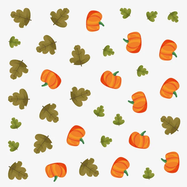 Pumpkins and leaves decoration background — Stock Vector