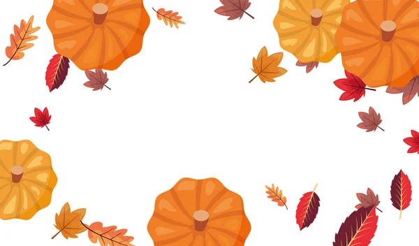 Dýně a podzimní listy dekorace pozadí — Stockový vektor