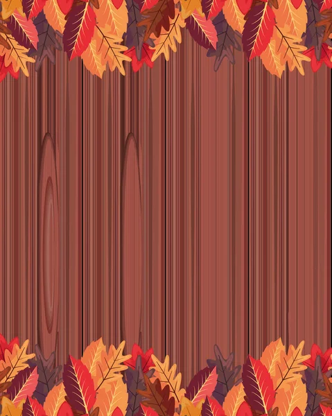 Autumn leaves foliage on wooden background — Stock Vector