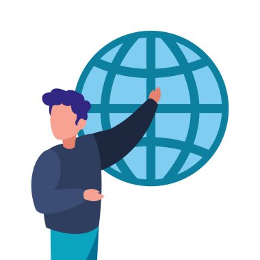 Beyaz arka plan üzerinde işadamı dünya