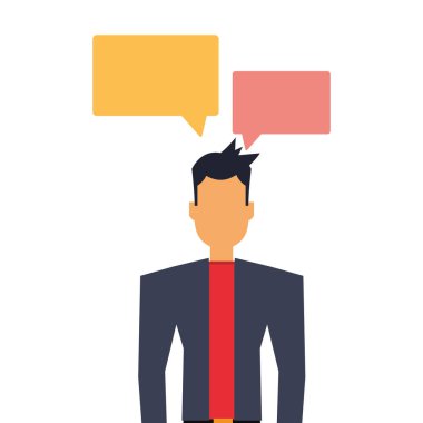 Evrak çantası ve konuşma kabarcıklar ile işadamı