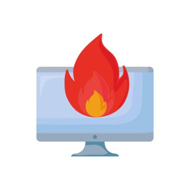 bilgisayar yangın beyaz arka plan