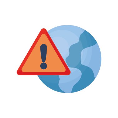 Dünya uyarı beyaz arka plan üzerinde oturum