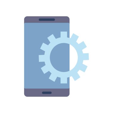 Smartphone beyaz arka plan üzerinde dişli